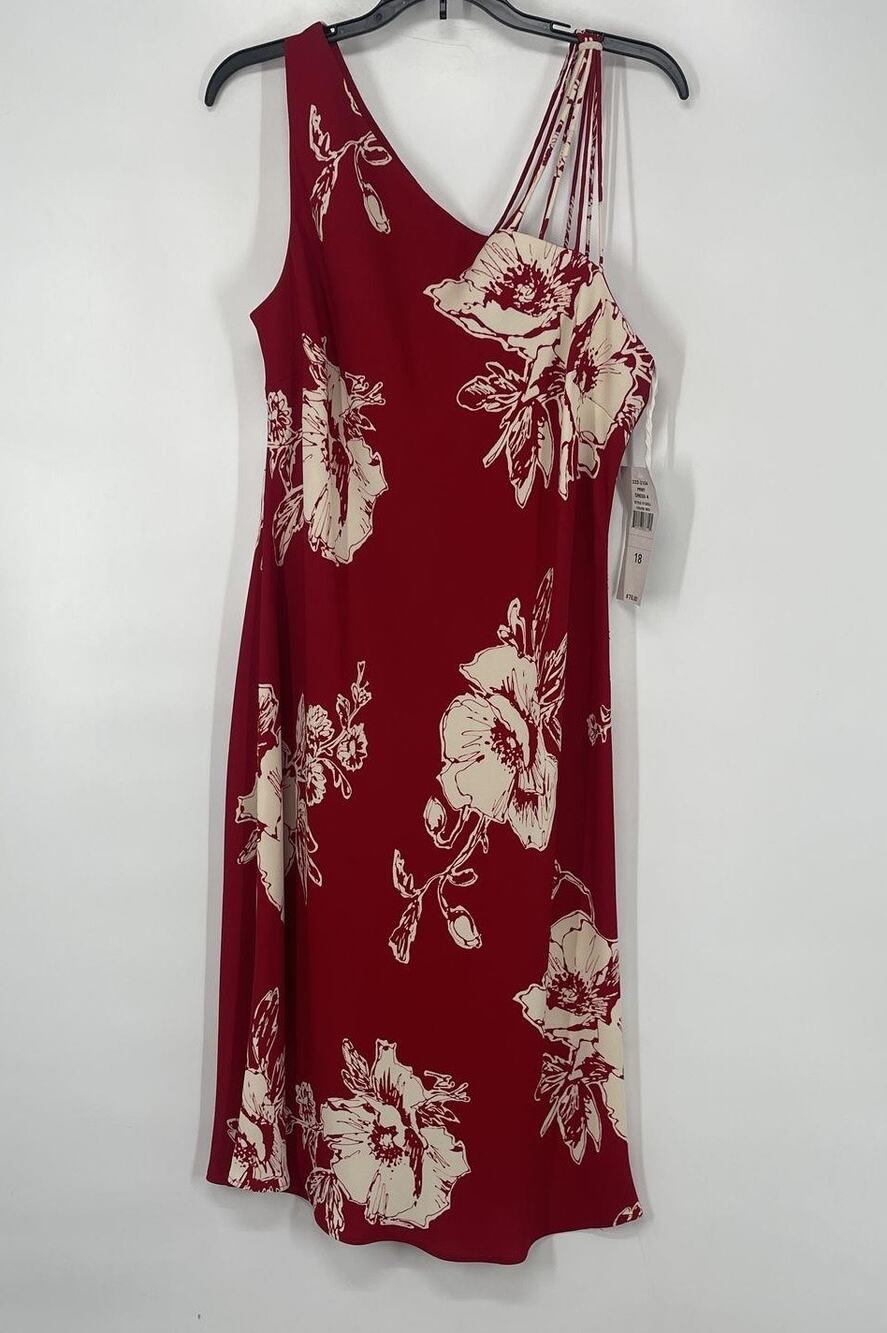 NWT Sz 18 S.L. Fashions Women's Red/Cream Floral Dress